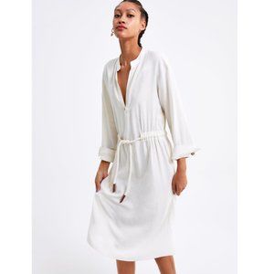 NWOT Zara Cord Robe Belted Dress Split Neck Ivory